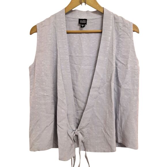Eileen Fisher Sleeveless Vest Silk and Linen Blend Front Tassels S Relaxed Fit - Picture 1 of 10